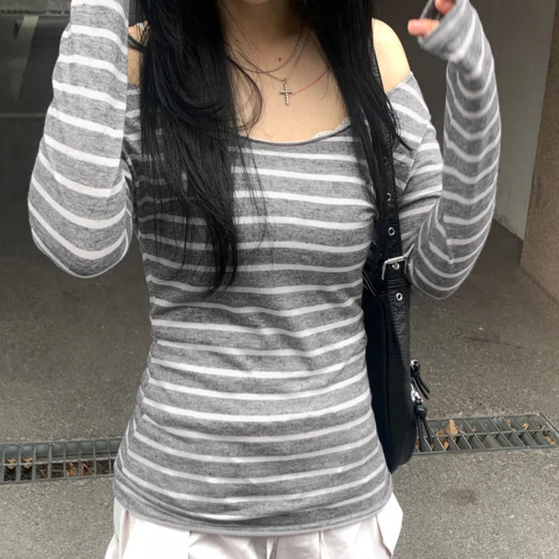 Women's Thin Striped Off-Shoulder Top