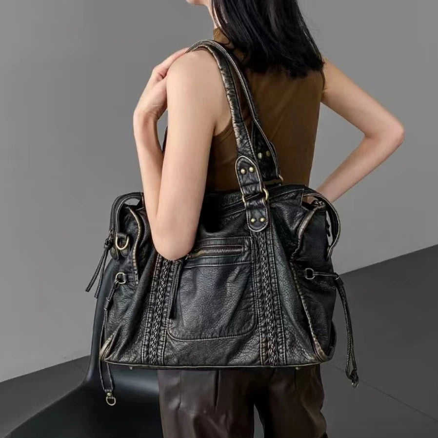Women's Vintage Washed Leather One-Shoulder Bag