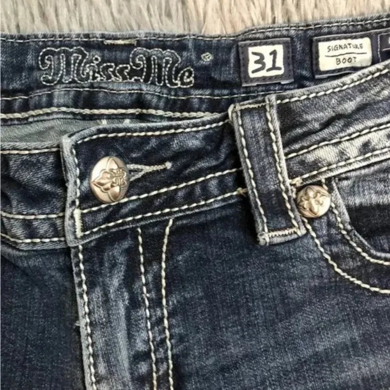American Retro Miss Me Tailored Baggy Jeans Female Y2K