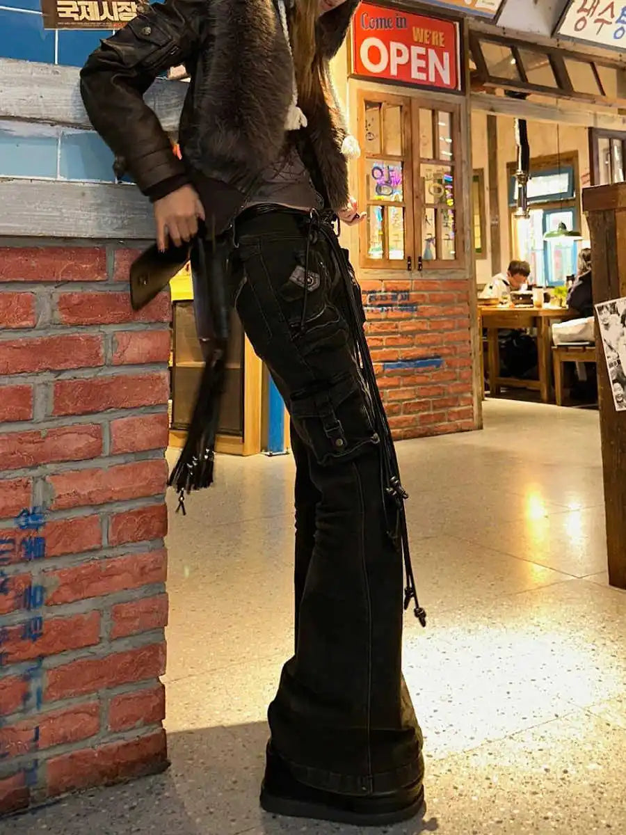 Women's Korean Fashion Grunge Jeans Y2K Denim Cargo
