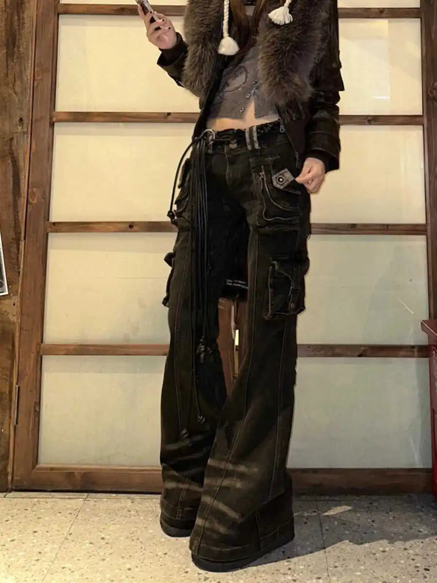 Women's Korean Fashion Grunge Jeans Y2K Denim Cargo
