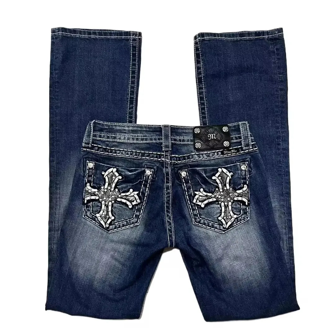 American Retro Miss Me Tailored Baggy Jeans Female Y2K