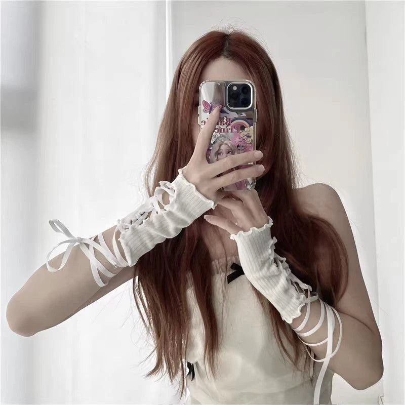 Lace-Up Mesh Arm Warmers