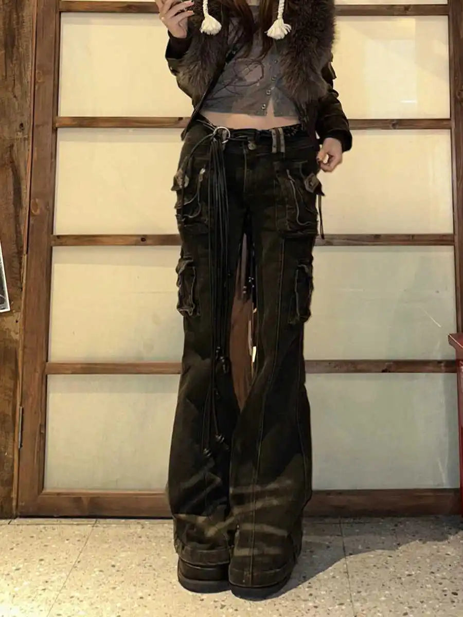 Women's Korean Fashion Grunge Jeans Y2K Denim Cargo