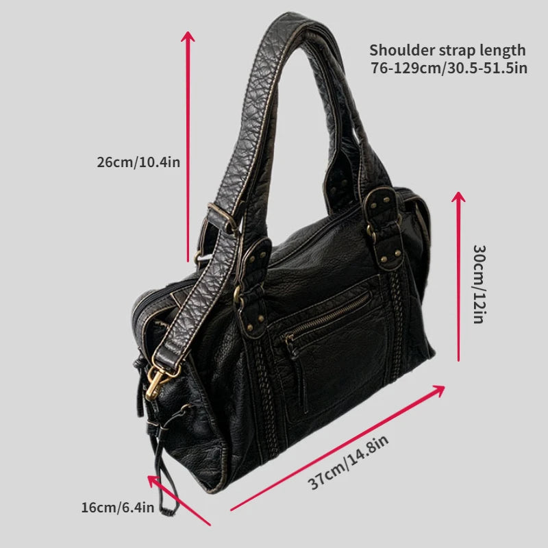 Women's Vintage Washed Leather One-Shoulder Bag