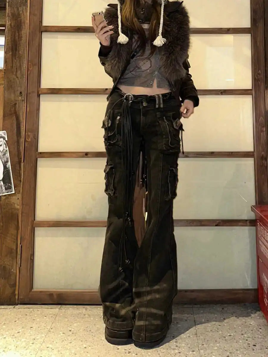 Women's Korean Fashion Grunge Jeans Y2K Denim Cargo