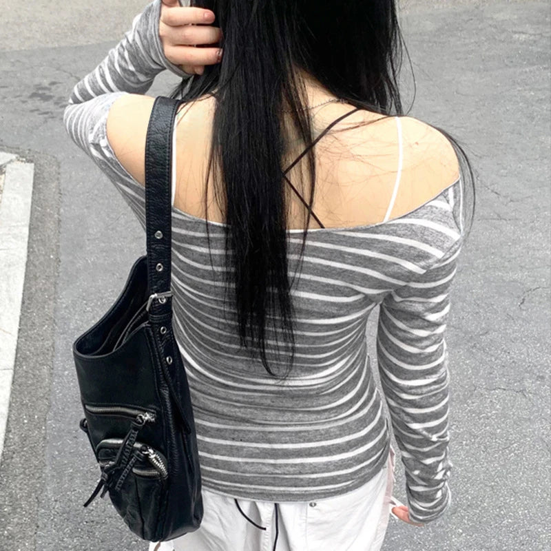 Women's Thin Striped Off-Shoulder Top