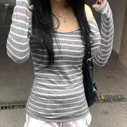 Women's Thin Striped Off-Shoulder Top