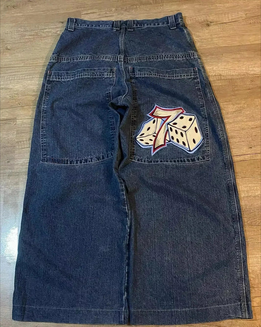 Dice Embroidered Baggy Jeans Y2K - Unisex