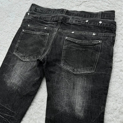 Women's Gothic Washed Flared Double Waisted Lace Up Jeans