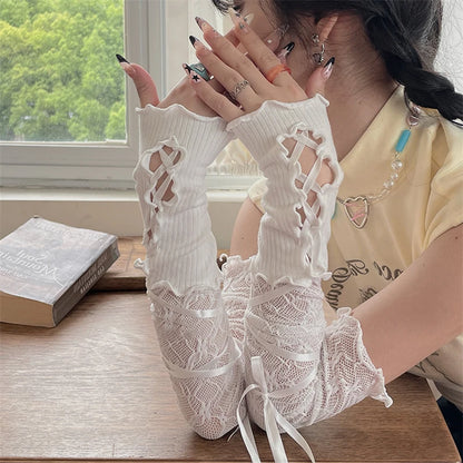 Lace-Up Mesh Arm Warmers