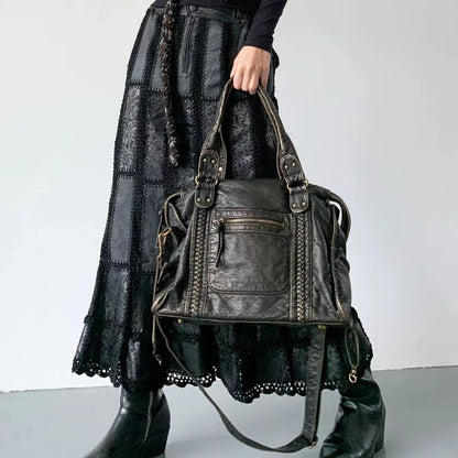 Women's Vintage Washed Leather One-Shoulder Bag