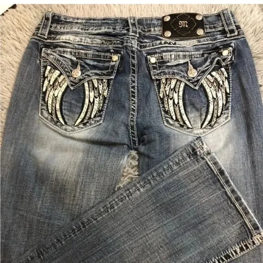 American Retro Miss Me Tailored Baggy Jeans Female Y2K