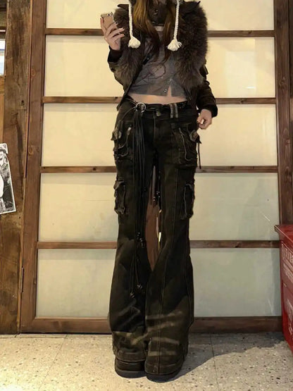 Women's Korean Fashion Grunge Jeans Y2K Denim Cargo